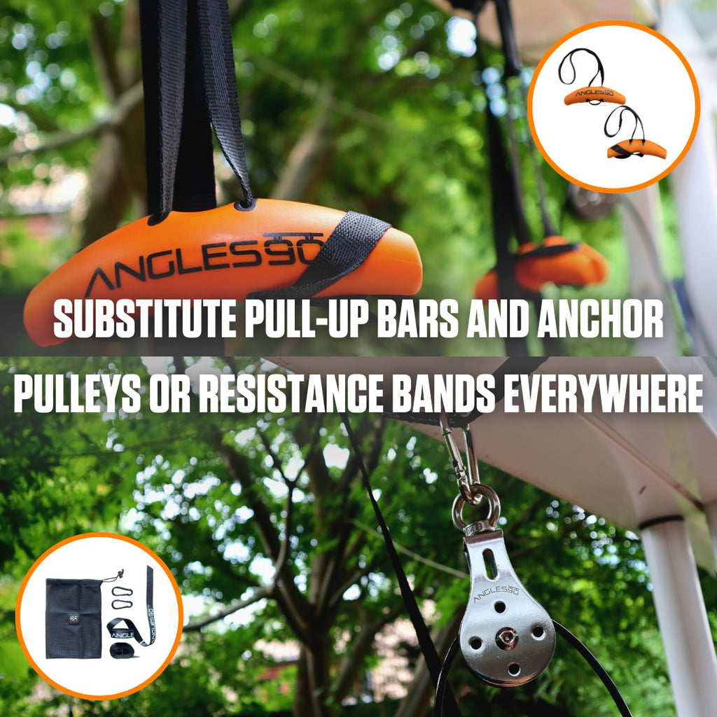 Portable workout setup: transform any space into a fitness zone with versatile pull-up bars, adaptable anchor pulleys for resistance bands, and an A90 Sling Trainer, designed for exercise enthusiasts on the go. Includes a net.