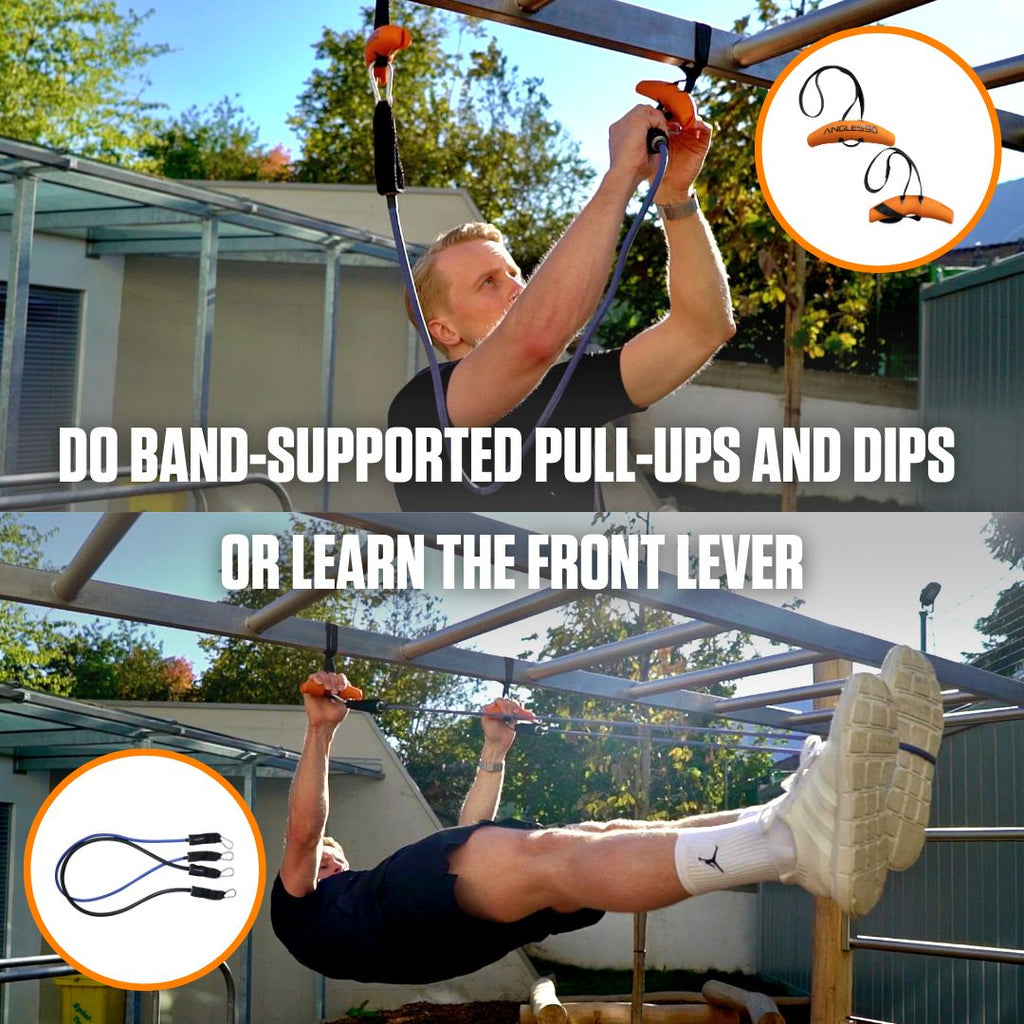 Boost your calisthenics routine: incorporate A90 Resistance Band-supported pull-ups and master the challenging front lever for full-body strength.
