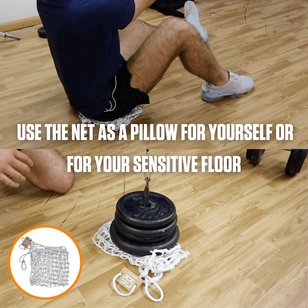 An innovative workout hack: "use the net as a pillow for yourself or for your sensitive floor using A90 Cable Pulley Set.